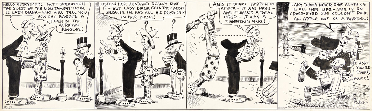 BUD FISHER (HARRY CONWAY 1885-1954) The Goddess of the Chase. Mutt and Jeff daily comic strip, 1929.